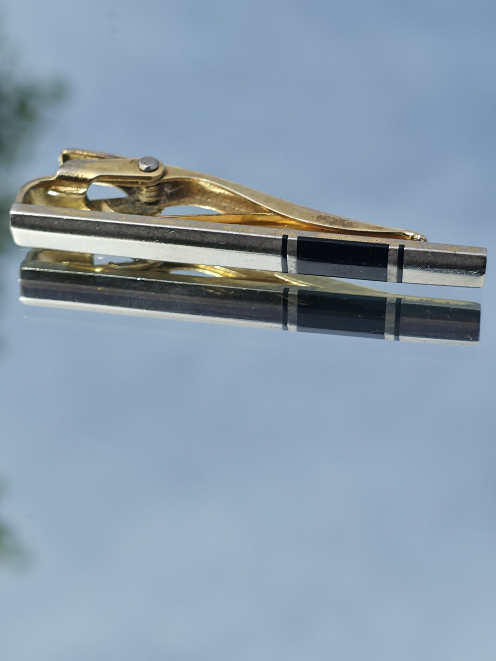 Vintage Givenchy Silver Gold Black Lacquer 4G Monogram Logo Tie Clip Bar